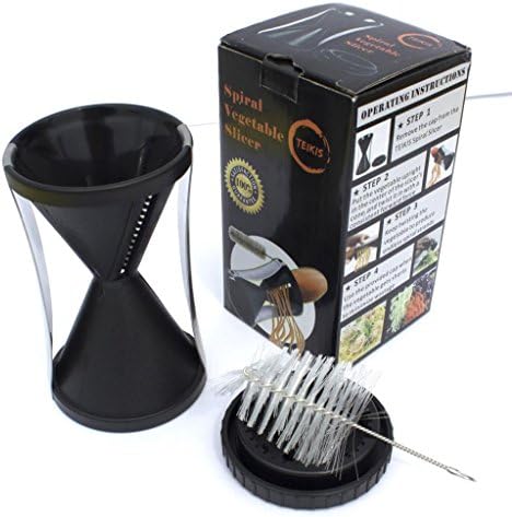 Teikis Spiral Slicer with Stainless Steel Blade and Handle, Spiral Cutter for Low Carb Meals - Come with Cleaning Brush and Cap