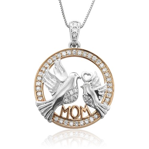 10k White Gold Mother and Baby Bird Heart Diamond Pendant Necklace (HI, SI3-I1, 0.25 carat)