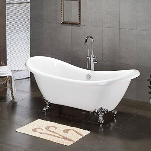 Cambridge Plumbing Inc ADES-398684-PKG-CP-NH Acrylic Double Ended Slipper Bathtub 68 x 28 in. with no Faucet Drillings and Complete Polished Chrome Plumbing Package