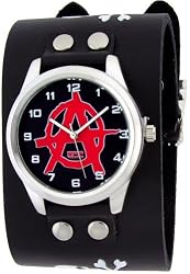 Split Wide Leather Red Anarchy Symbol Punk Skater Anarchists Rebel Wrist Watch