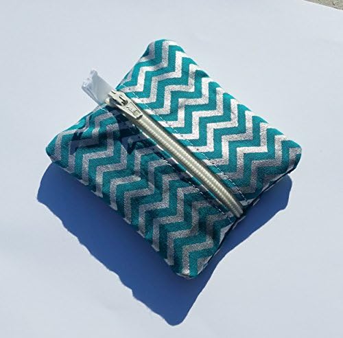 Ear Bud Pouch / Earbud Holder / Zip Pouch / Mini Zip Pouch / Jump Drive Holder ::: Silver Chevron on Teal