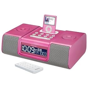 Click here to buy Dual Alarm Clock Radio Ipod Dock Pink by iHome.