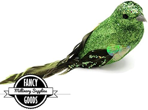 Green Glitter - Fake Bird - Artificial Bird - Parakeet - Feathers - Millinery - Touch of Nature