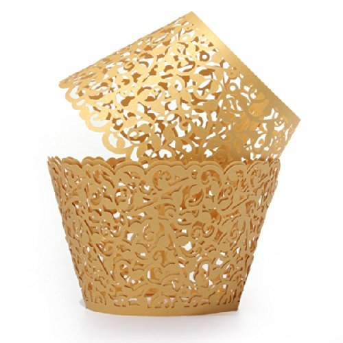 Baloray Pack of 24 Filigree Little Vine Lace Laser Cut Cupcake Wrapper Liner Baking Cup Muffin Case Trays Wedding Birthday Party Decoration (Gold) Baloray Pack of 24 Filigree Little Vine Lace Laser Cut Cupcake Wrapper Liner Baking Cup Muffin Case Trays Wedding Birthday Party Decoration (Gold)