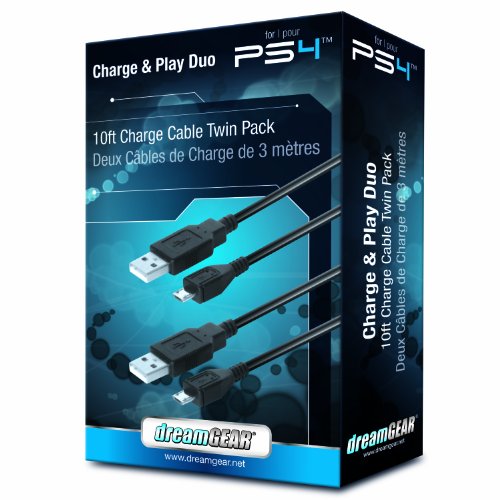 dreamGEAR Charge and Play Duo for PlayStation 4 with Two 10 Foot USB Charging Cables, DGPS4-6414