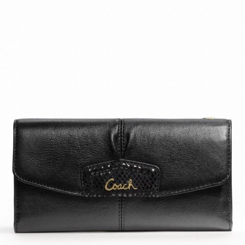 Coach Ashley Leather Checkbook Wallet F48062 Black Picture