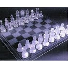 Desk top glass chess set with clear and frosted pieces