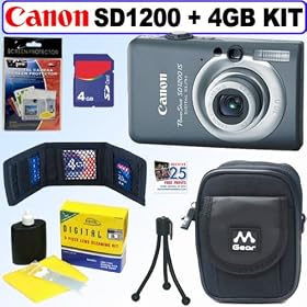 Canon PowerShot SD1200IS 10 MP Digital Camera (Dark Gray) + 4GB Accessory Kit