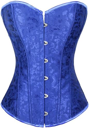 Boned Lace up Back Sexy Corset for Women Lingerie Top Floral Bustier with G-string (XXL, Deep Blue 1)