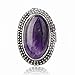 Tibet Silver Simulated Amethyst Oval Finger Cocktail Ring Adjustable
