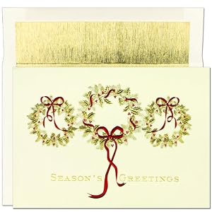 3 Gold Wreaths Christmas Cards -