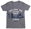 Otter Half Ladies V-Neck Grey Tee