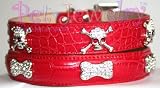 Dog Collar and Leash Set - 10-inch Swarovski Crystal Bone Dog Collars & leash set (red)