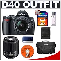 Nikon D40 6.1MP Digital SLR Camera + Nikon 18-55mm AF-S Lens Outfit + Nikon 55-200mm ED AF-S Lens + Nikon SLR Gadget Bag + 2GB Card