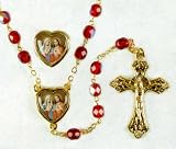 Crystal Rosary - Sacred Heart of Jesus and Immaculate Heart of Mary - 7mm Crystal Beads - 21in. Chain - Center Piece with Matching Lapel Pin - Gift Box Included - IMPORTED FROM ITALY