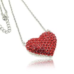 Gorgeous Large Red Crystal Puffy Heart Pendant Long Necklace