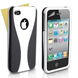 Black And White 2-Part Hard Back Case Cover For Apple iPhone 4/4S With Screen Protector Film