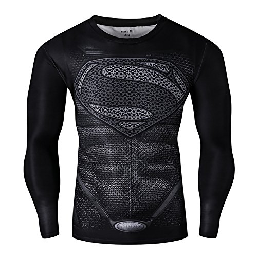 Men's Compression Long Sleeve Running Fitness Workout Base Layer Shirt (XL, Superman2)