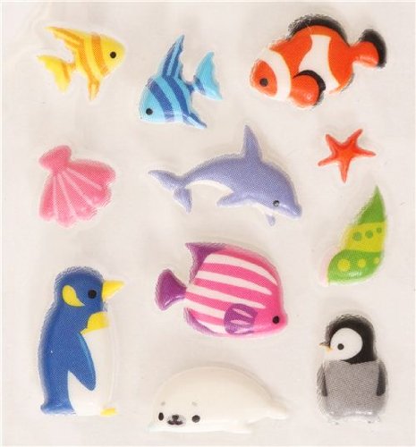 Imagen 3 de Capuchones lápiz kawaii animales marinos y peces pegatinas