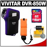 Vivitar DVR-850W Underwater Digital Flip Video Recorder Camcorder (Purple) with 8GB Card + Floating Camera Strap + Accessory Kit