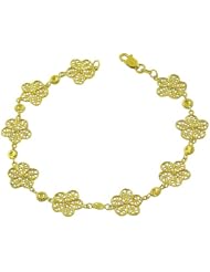 14 Karat Yellow Gold Diamond-cut Flower Link Bracelet (7.25 Inch)