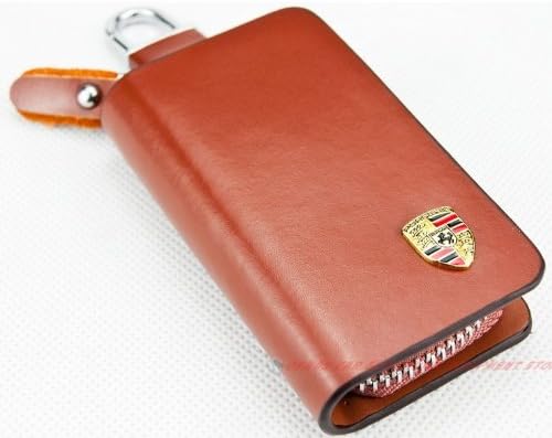 Brown Genuine Leather Key Holder Keychain Ring Case Bag for All Porsche