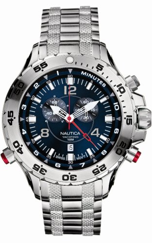 Nautica A36501G Gents Swiss Movement Silver Bracelet Watch With Sunray Blue Dial