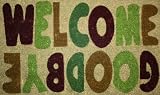 STC Hand Tufted Coir Door Mat with Anti-slip Backing, Welcome And Goodbye Design, 45x75cm+