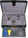 Leather Watch Display Storage Box Chest Case For 10 Watches with Built-in Repair Band Link Sizing Toolkit