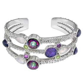 Sterling Silver, Mystic Topaz, Caribbean Druzy, Rainbow Moonstone, Iolite,... by Amethyst Bracelets