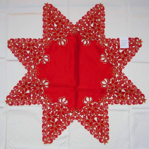 Wunderschoene, edle Weihnachts - Tischdecke / Mitteldecke ca.: 85 cm Modell: Stern Farbe: rot - gold