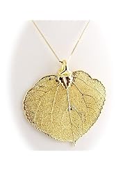 Gold Plated Aspen Real Leaf Pendant Sterling Silver Serpentine Chain Necklace
