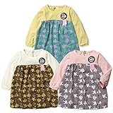 ベビー服 女の子 チュニック ワンピース 長袖 裾バルーン リーフ柄切替 ワッペン装飾 女児 ベビー (2.ピンク/95cm)