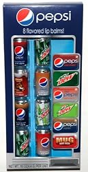 8 Pack of Pepsi Brand Lip Balms in Miniature Cans, 6 Different Flavors: Mountain Dew, Diet Mountain Dew, Mug Root Beer, Diet Pepsi, Pepsi Vanilla, and Pepsi Wild Cherry (1 Pack)
