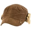 Winter Corduroy Sherpa Plaid Earflaps Cadet Military Castro Ski Hat Cap Brown