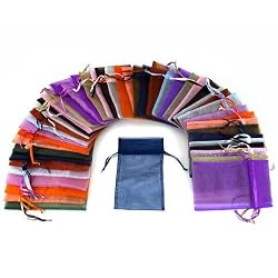 48 Organza Drawstring Pouches Gift Bags Assorted Colors 4x5"