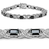10.75 Carat Genuine Sapphire and Diamond Silver Bracelet