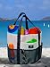 Mesh Family Beach Tote - White and Navy Whale Bag w Black Carabiner Hook by Saltwater Canvas