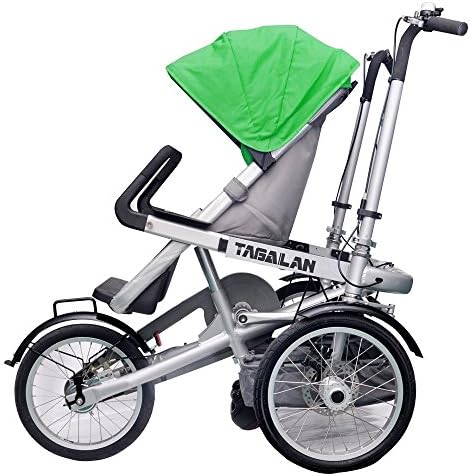 Tagalan 3 Wheels Folding Bicycle 16inch Pushchair Mother Baby Stroller Bike Carrier 3 in 1 With Canopy