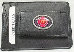Firefighter Leather Credit Card Holder with ID Window Money Clip