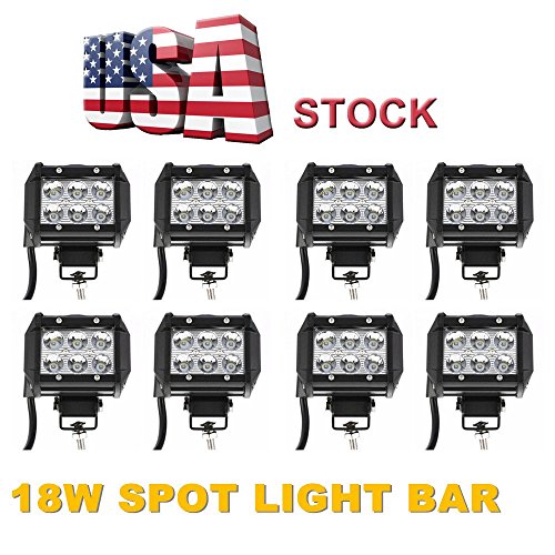 Topcarlight 4 Pairs 8 Pcs 4″ Inches Spot Beam 8 Degree Off Road Cree 18w LED Work Light Bar 4wd Boat UTE Driving ATV Car