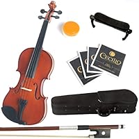 Mendini MV200 Solid Wood Student Violin + Extra set of Strings, Shoulder Rest, Bow, Rosin and Case in Size 3/4