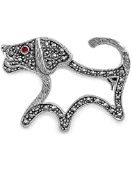 Sterling Silver Brooches Dog Ruby CZ Brooche