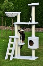 Katzenbaum / Kratzbaum Erik weiß / 158 cm - mit weichem Teddyfellbezug / inkl. Höhle, Spielmaus, Spielseil