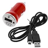 GTMax Red MINI USB Car Charger Vehicle Power Adapter + Black 2-In-1 USB Dat ....