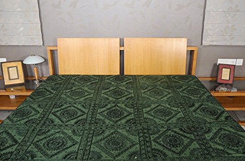 Imagen 4 de Rajrang diseñador Colcha Algodón verde bordado Floral Doble Colcha