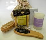 Bath Beauty Spa Travel Set-Re-useable Satin Silky Fabric Bag w/Adorable Flora Emboridery ,Contains:Aromatherapy Candle(2x3),Aromatherapy Herbal Soap(4oz),Nail Brush,Anti-Static Hair Brush,Pumice Stone & Lipstick Case. The Most Attractive Spa Beauty Travel Set.