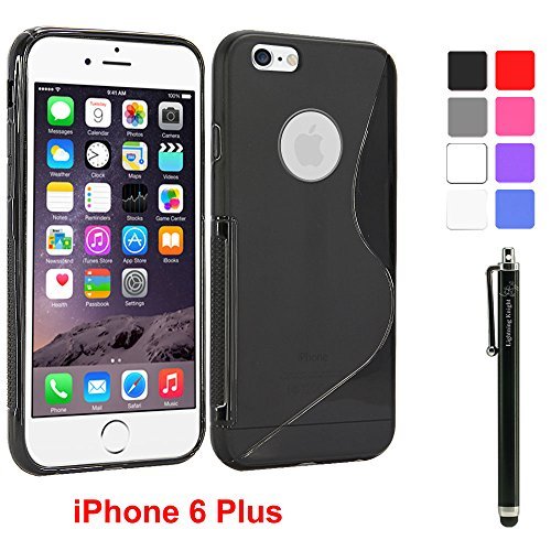 iPhone 6 Plus Case - LK S Shape Slim TPU Gel Rubber Soft Skin Silicone Case Cover for iPhone 6 Plus (5.5inch) + Stylus Pen (TPU - Black)