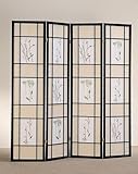 Black Finsh Frame 4-Panel Room Divider w/Floral Pattern
