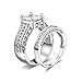 Sterling Silver Princess-cut Center with Round Side Stones Cz Wedding Ring Set